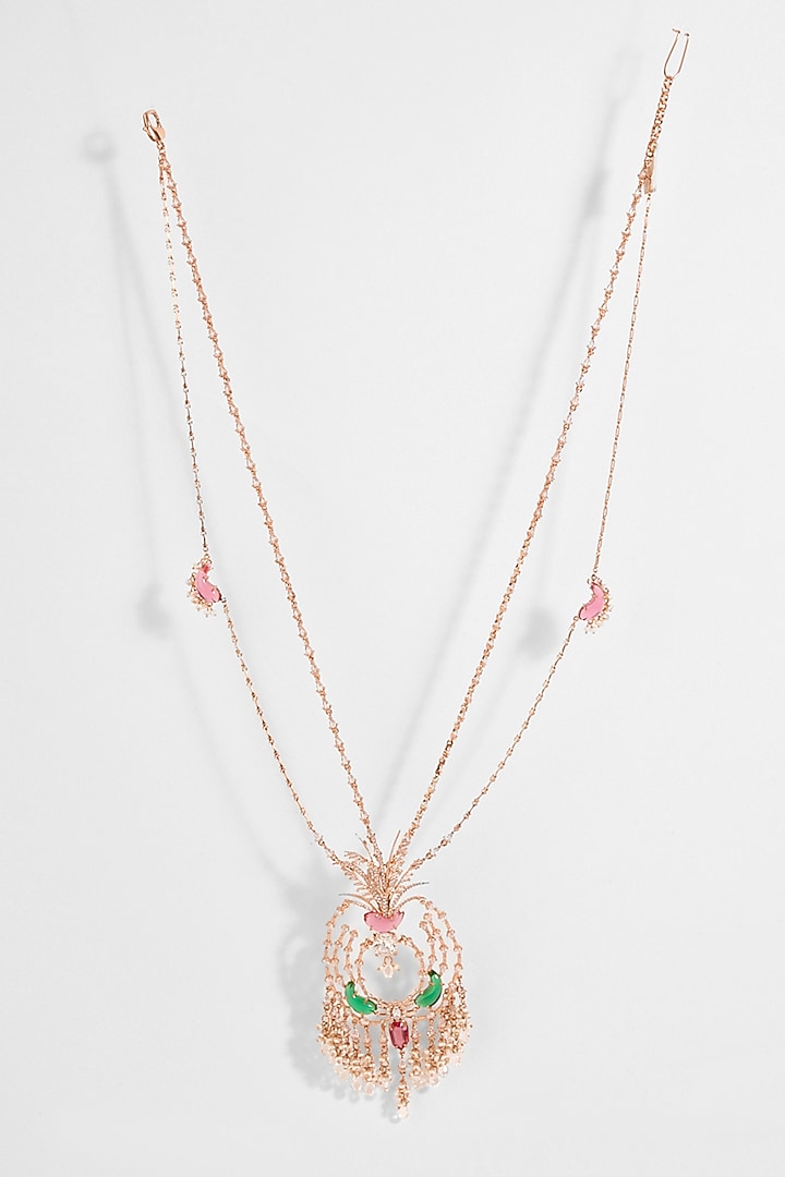Rose Gold Plated Crystal & Cubic Zircon Palm Le Grande Pendant Necklace by Outhouse at Pernia's Pop Up Shop