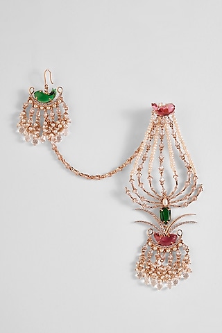 Rose Gold Plated Crystal & Cubic Zircon Palm Le Grande Sahara Dangler Earrings by Outhouse