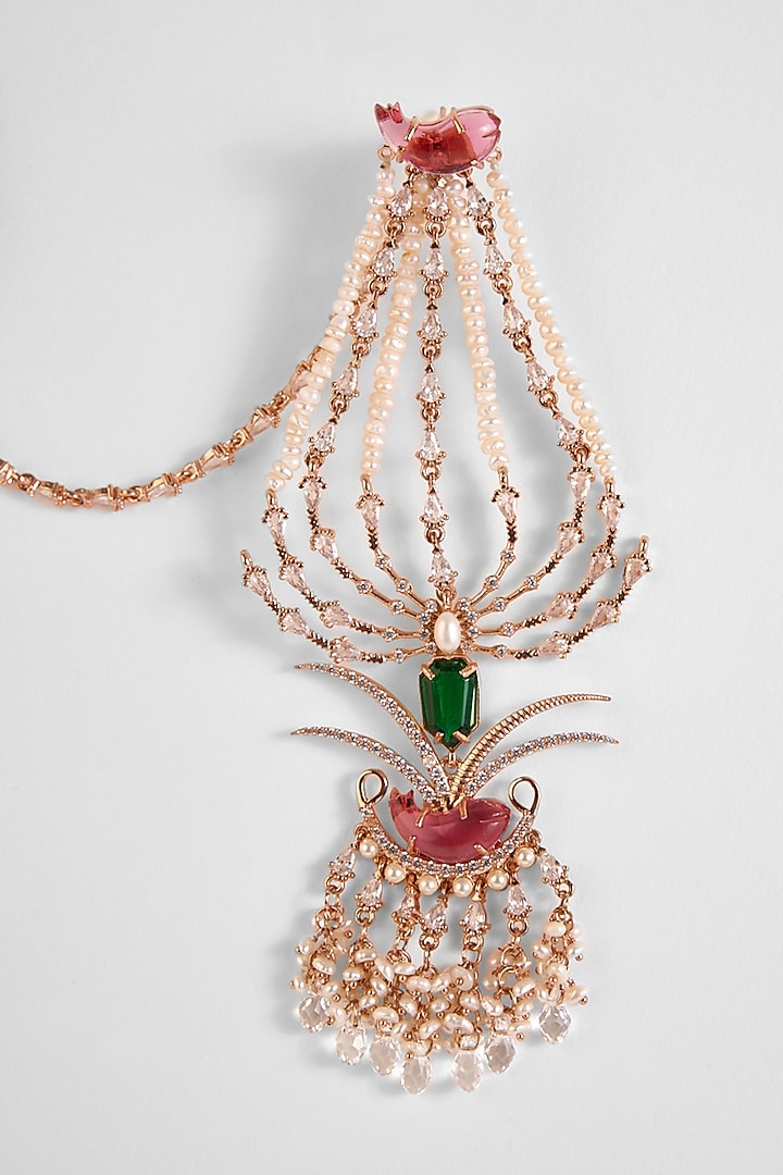 Rose Gold Plated Crystal & Cubic Zircon Palm Le Grande Sahara Dangler Earrings by Outhouse at Pernia's Pop Up Shop