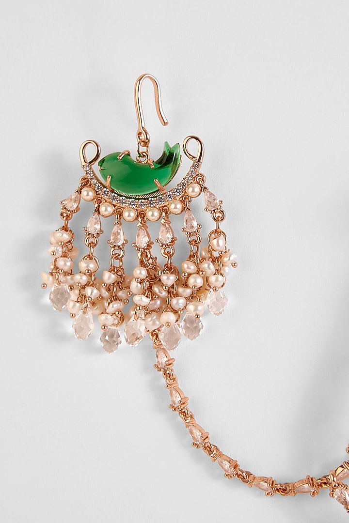 Rose Gold Plated Crystal & Cubic Zircon Palm Le Grande Sahara Dangler Earrings by Outhouse at Pernia's Pop Up Shop