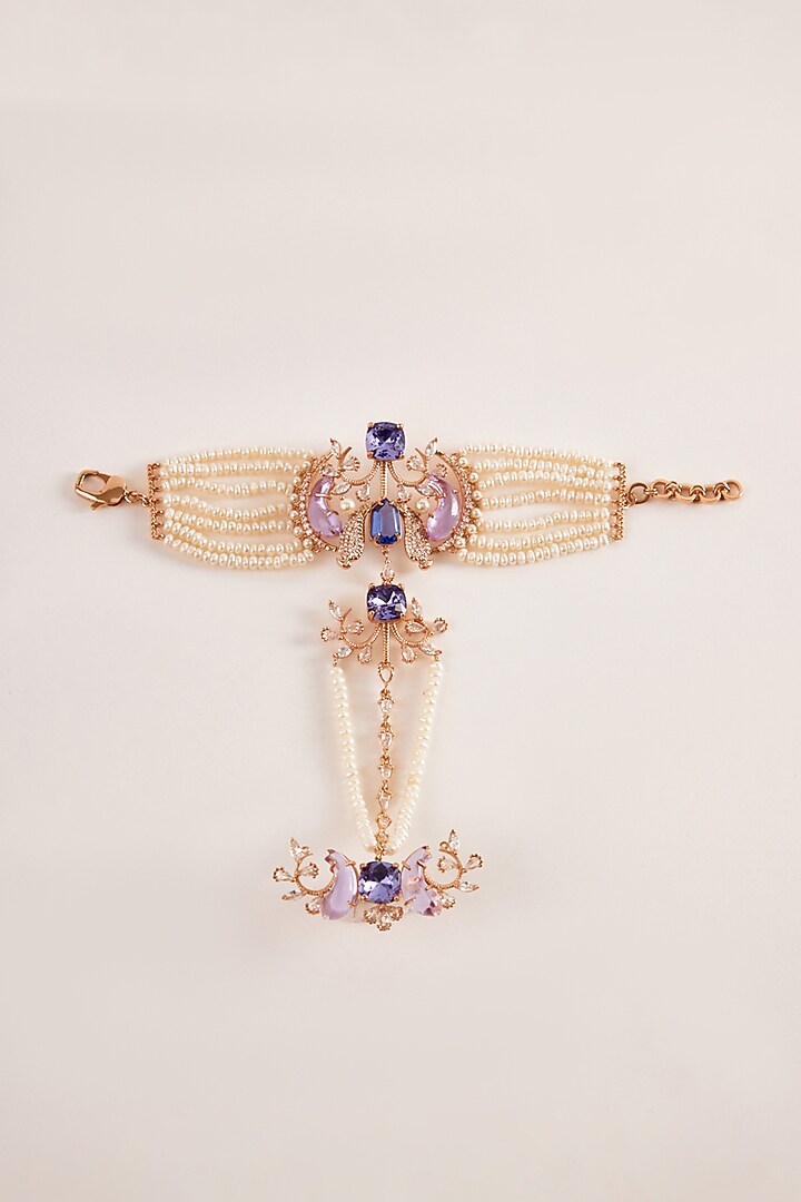 Rose Gold Plated Tanzanite Cushion Cut Crystal Le Palmetto Hand Harness by Outhouse at Pernia's Pop Up Shop