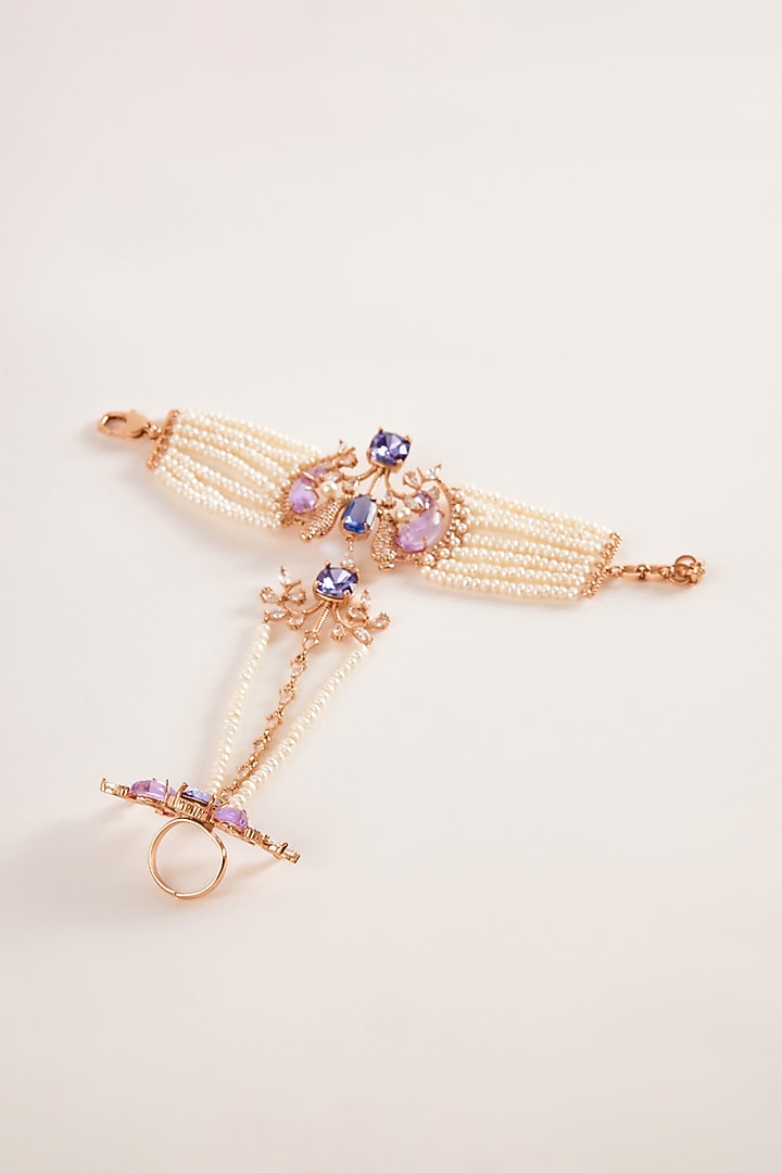 Rose Gold Plated Tanzanite Cushion Cut Crystal Le Palmetto Hand Harness by Outhouse at Pernia's Pop Up Shop
