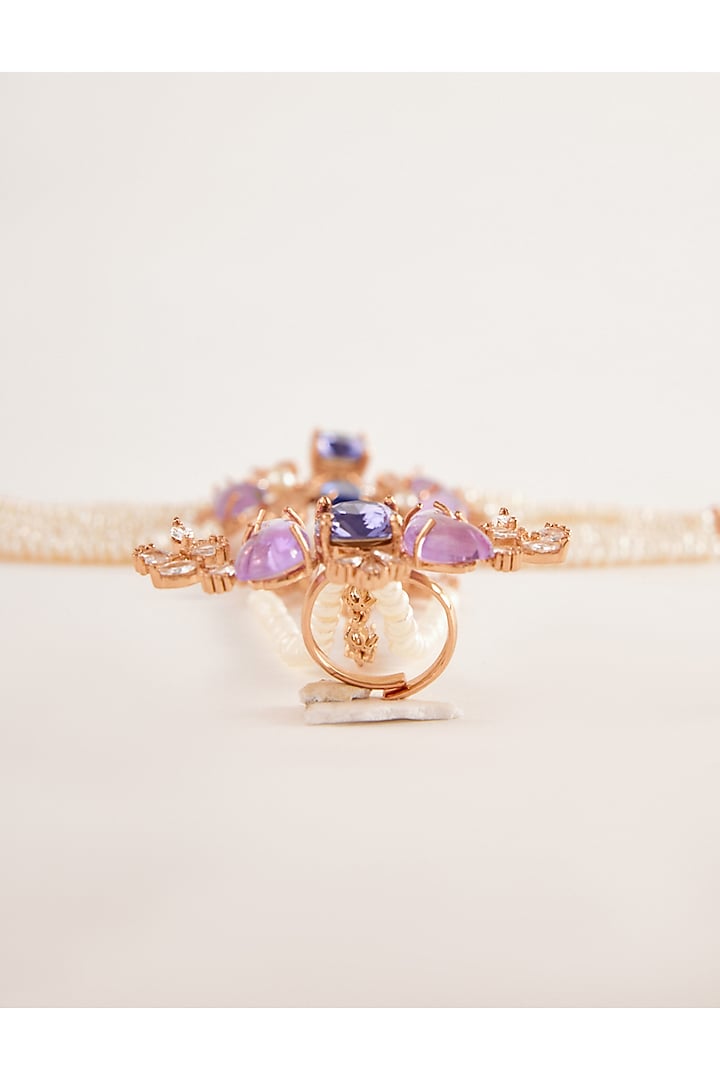 Rose Gold Plated Tanzanite Cushion Cut Crystal Le Palmetto Hand Harness by Outhouse at Pernia's Pop Up Shop