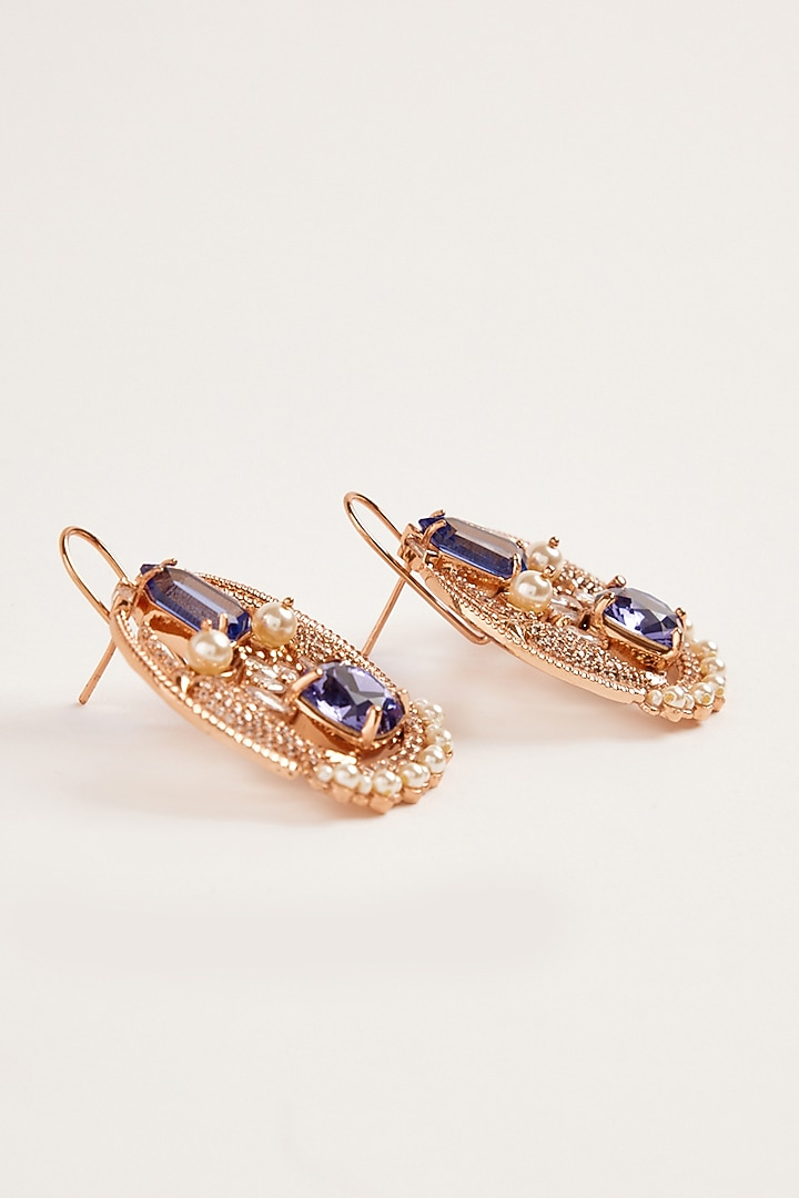Rose Gold Plated Tanzanite Cushion Cut Crystal Le Palmetto Stud Earrings by Outhouse at Pernia's Pop Up Shop