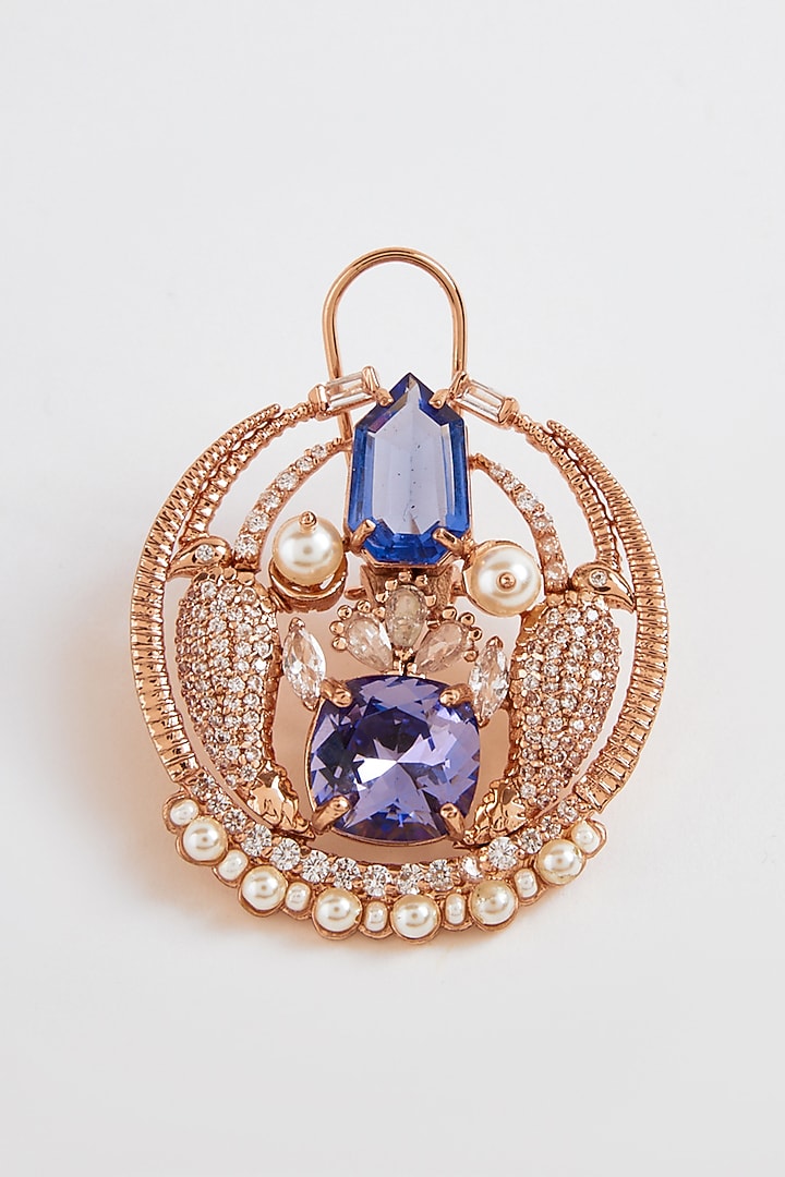 Rose Gold Plated Tanzanite Cushion Cut Crystal Le Palmetto Stud Earrings by Outhouse at Pernia's Pop Up Shop