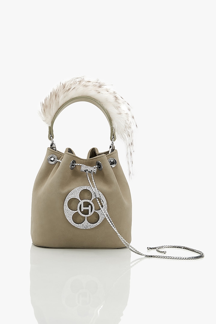 Wolf Grey Faux Suede Bucket Bag by Outhouse at Pernia's Pop Up Shop