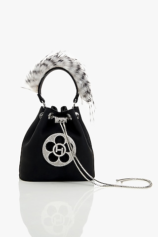 Black Faux Suede Bucket Bag by Outhouse