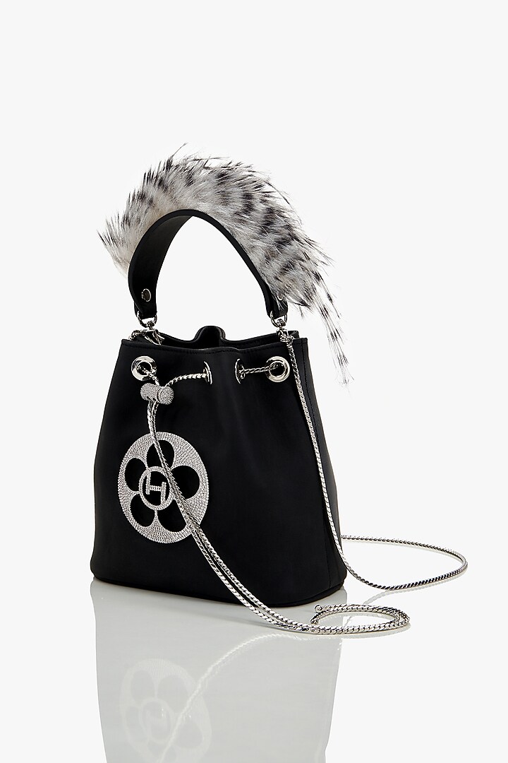 Black Faux Suede Bucket Bag by Outhouse at Pernia's Pop Up Shop