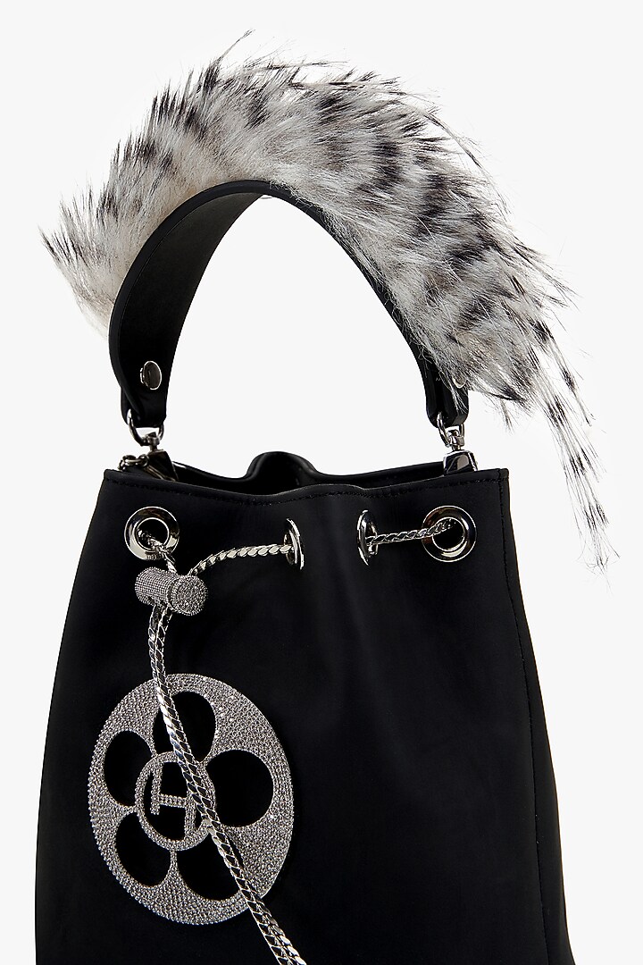 Black Faux Suede Bucket Bag by Outhouse at Pernia's Pop Up Shop