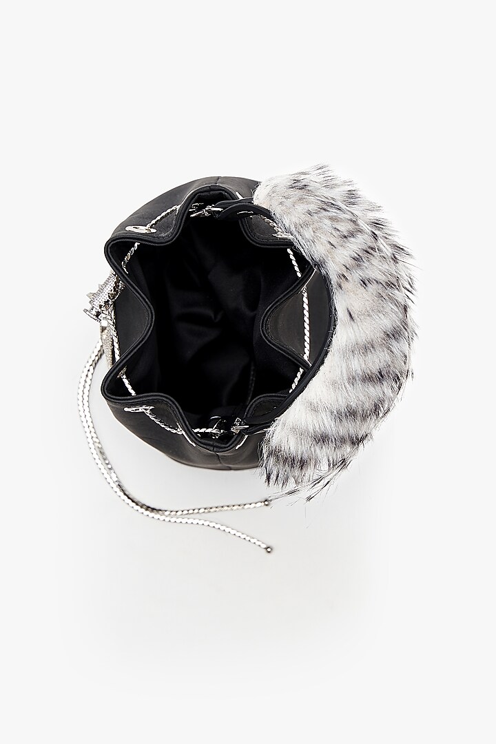 Black Faux Suede Bucket Bag by Outhouse at Pernia's Pop Up Shop