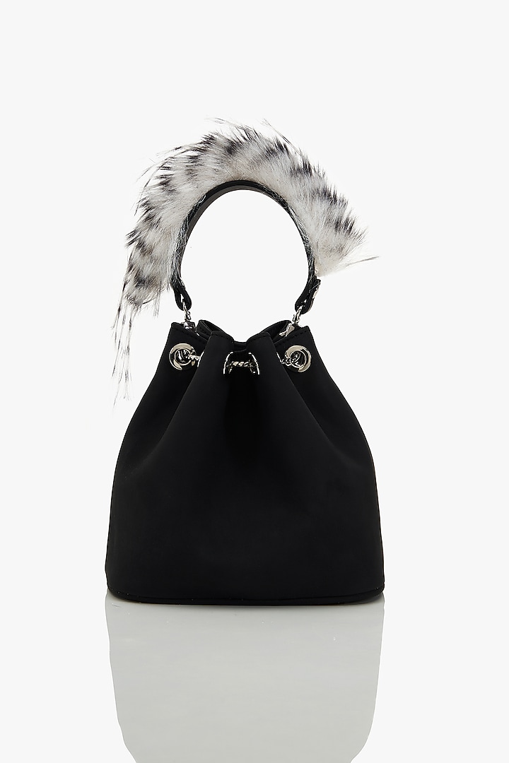 Black Faux Suede Bucket Bag by Outhouse at Pernia's Pop Up Shop
