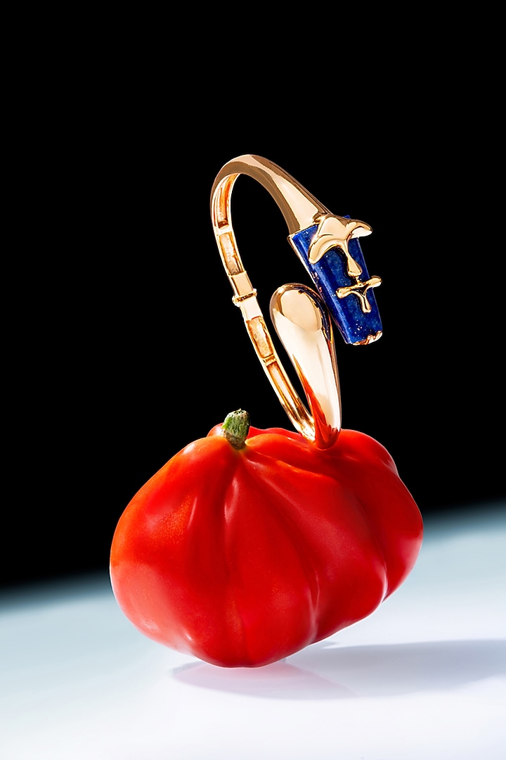 Gold Plated Shroom Motif & Lapis Lazuli Stone Handcuff by Outhouse at Pernia's Pop Up Shop