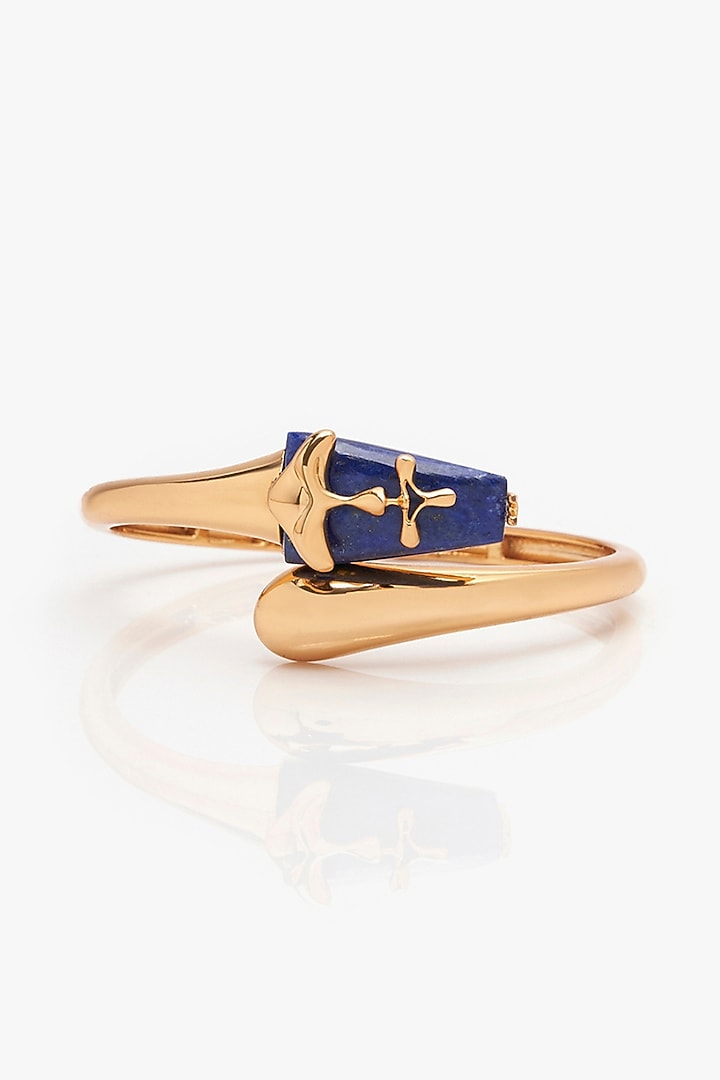 Gold Plated Shroom Motif & Lapis Lazuli Stone Handcuff by Outhouse at Pernia's Pop Up Shop