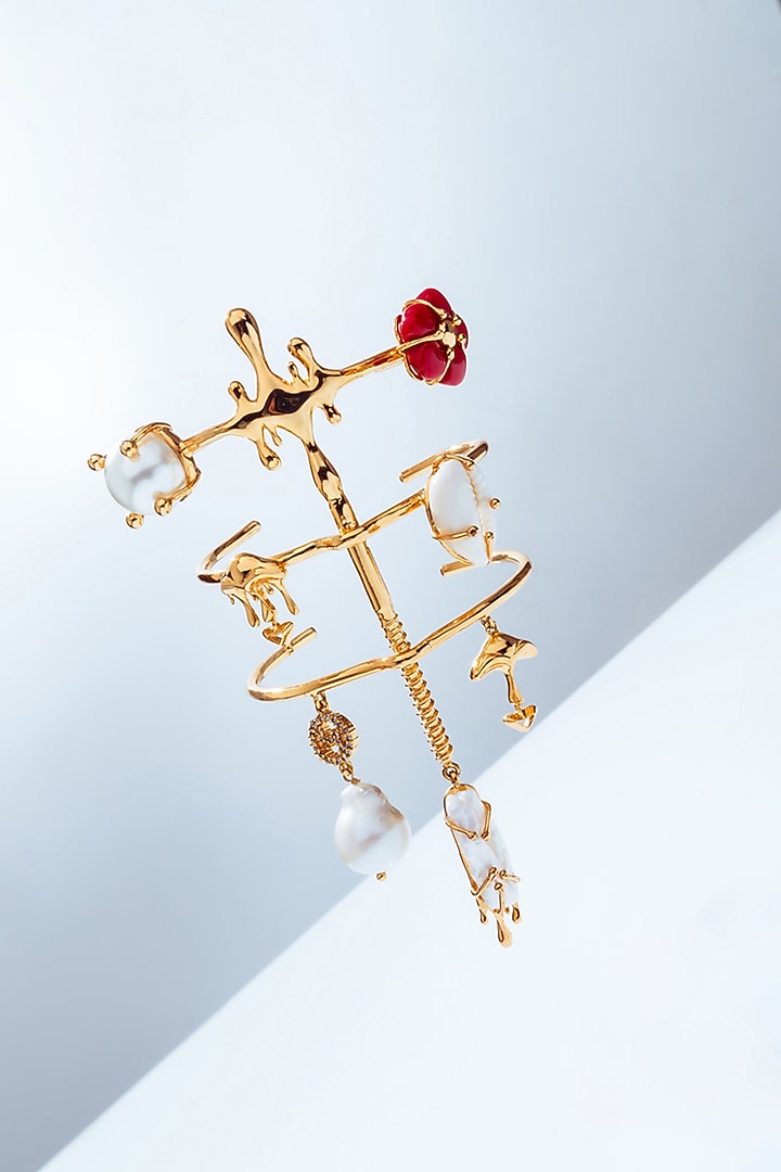 Gold Plated Shroom Motif & Lapis Lazuli Stone Handcuff by Outhouse at Pernia's Pop Up Shop
