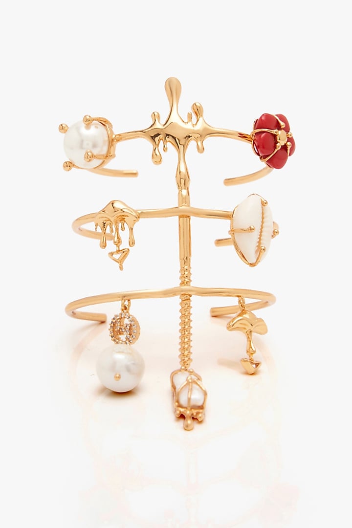 Gold Plated Shroom Motif & Lapis Lazuli Stone Handcuff by Outhouse at Pernia's Pop Up Shop