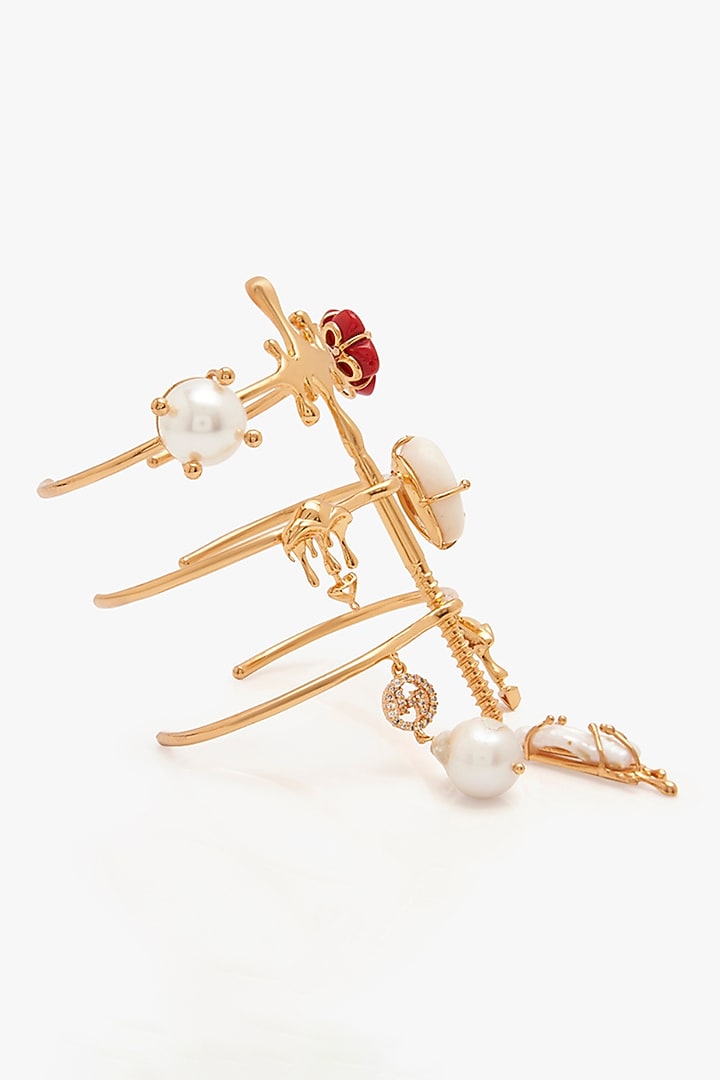 Gold Plated Shroom Motif & Lapis Lazuli Stone Handcuff by Outhouse at Pernia's Pop Up Shop