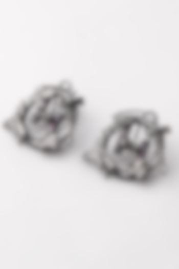 Gunmetal Plated Multi Colored Stone Stud Earrings by Outhouse