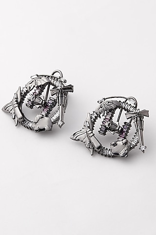 Gunmetal Plated Multi Colored Stone Stud Earrings by outhouse