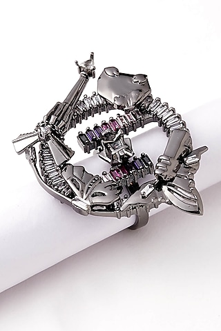 Gunmetal Plated Multi Colored Stone Ring by Outhouse
