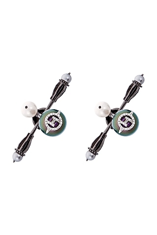 Gunmetal Plated Crystal Cufflinks by Outhouse