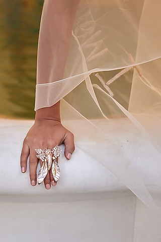 Rose Gold Plated Cubic Zircon Le Palm Serefina Double Ring by Outhouse