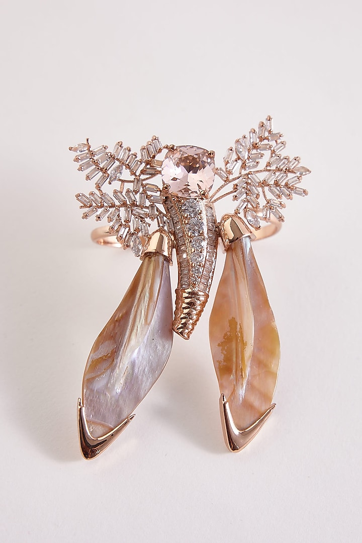 Rose Gold Plated Cubic Zircon Le Palm Serefina Double Ring by Outhouse at Pernia's Pop Up Shop