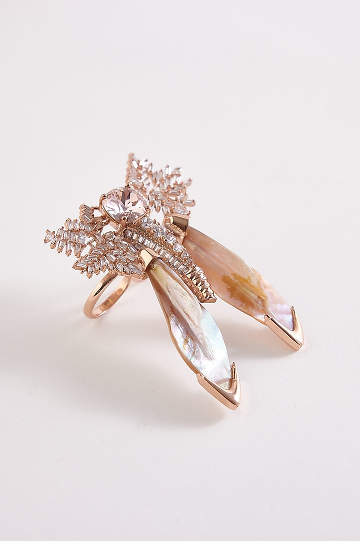 Rose Gold Plated Cubic Zircon Le Palm Serefina Double Ring by Outhouse at Pernia's Pop Up Shop