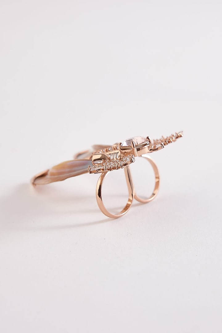 Rose Gold Plated Cubic Zircon Le Palm Serefina Double Ring by Outhouse at Pernia's Pop Up Shop