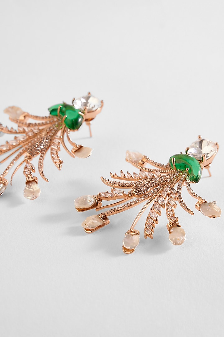 Rose Gold Plated Swarovski Stone & Keshi Pearl Le Sunset Earrings by Outhouse at Pernia's Pop Up Shop