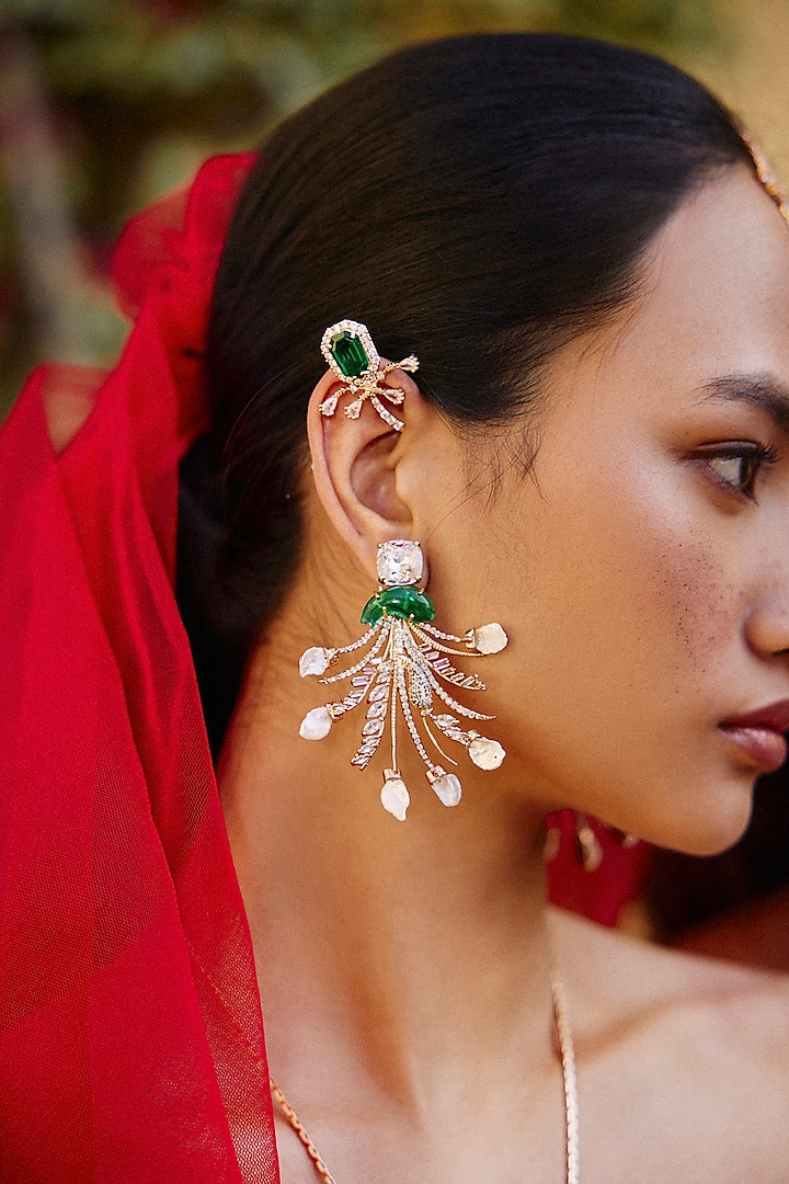 Rose Gold Plated Swarovski Stone & Keshi Pearl Le Sunset Earrings by Outhouse at Pernia's Pop Up Shop