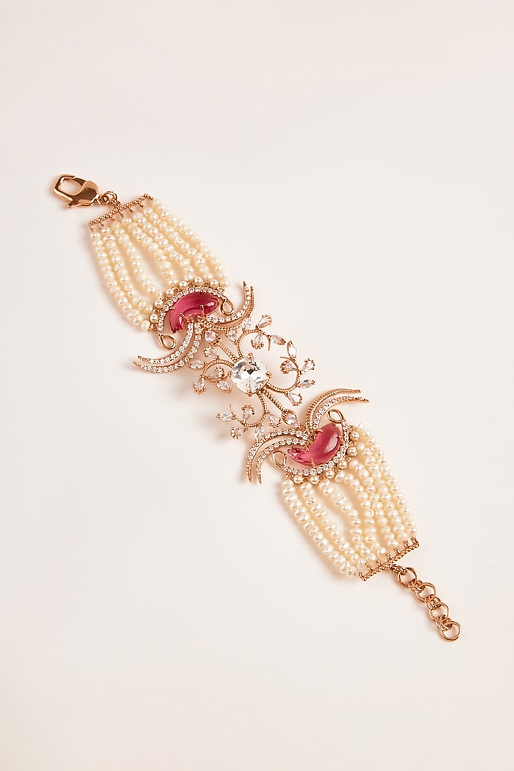 Rose Gold Plated Carved Stone Le Palm Double Fish Bracelet by Outhouse at Pernia's Pop Up Shop