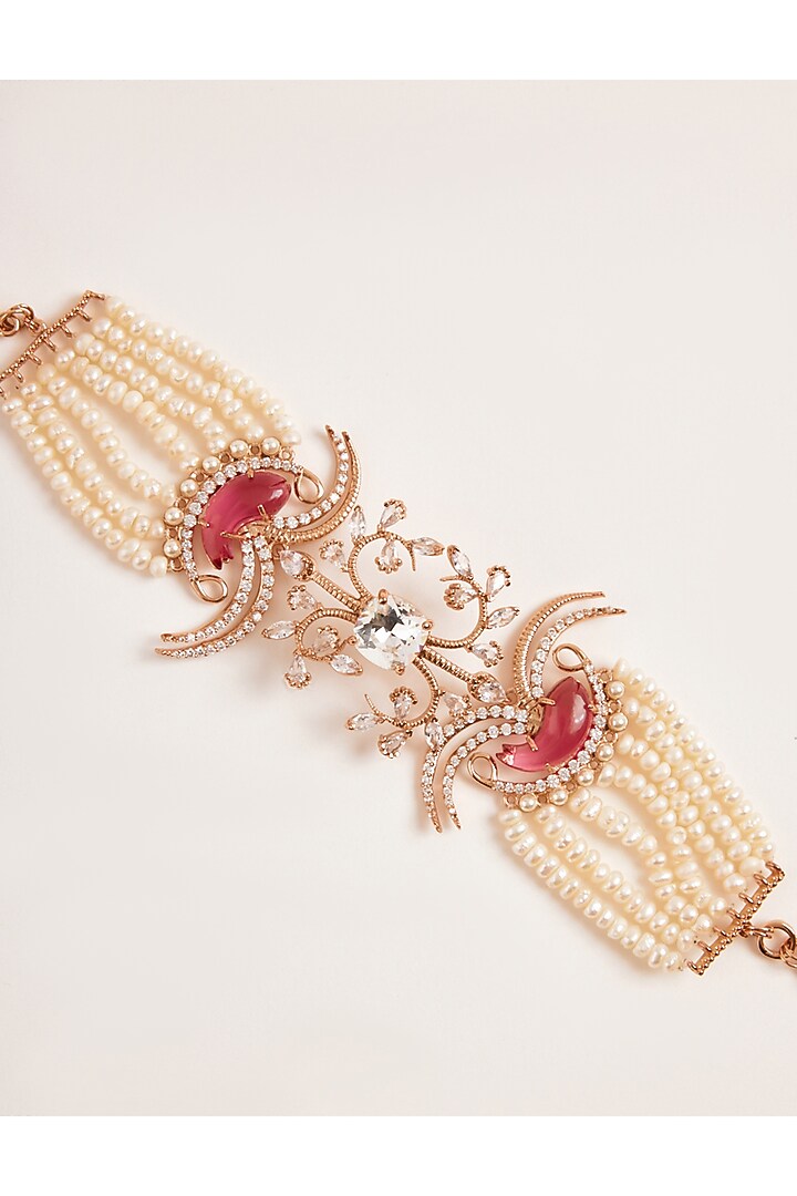 Rose Gold Plated Carved Stone Le Palm Double Fish Bracelet by Outhouse at Pernia's Pop Up Shop