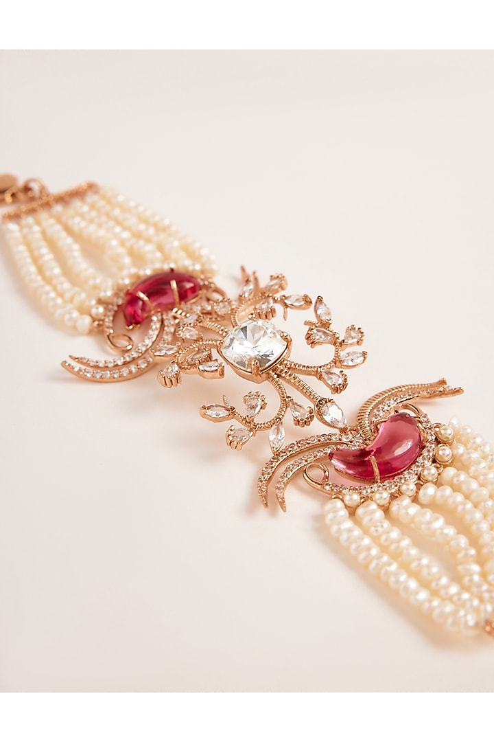 Rose Gold Plated Carved Stone Le Palm Double Fish Bracelet by Outhouse at Pernia's Pop Up Shop