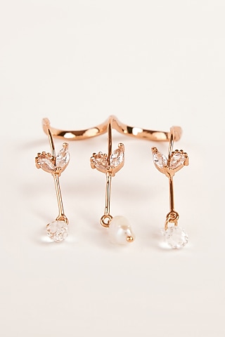 Rose Gold Plated Cubic Zircon Piccabeen Palm Double Ring by Outhouse