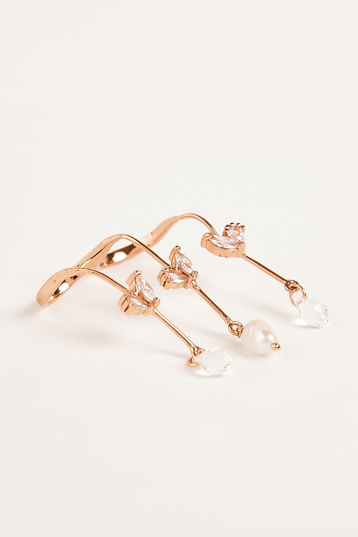 Rose Gold Plated Cubic Zircon Piccabeen Palm Double Ring by Outhouse at Pernia's Pop Up Shop