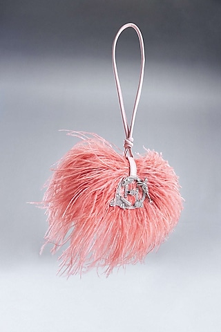 Ostrich Pink Vegan Leather Faux Feather Clutch by Outhouse