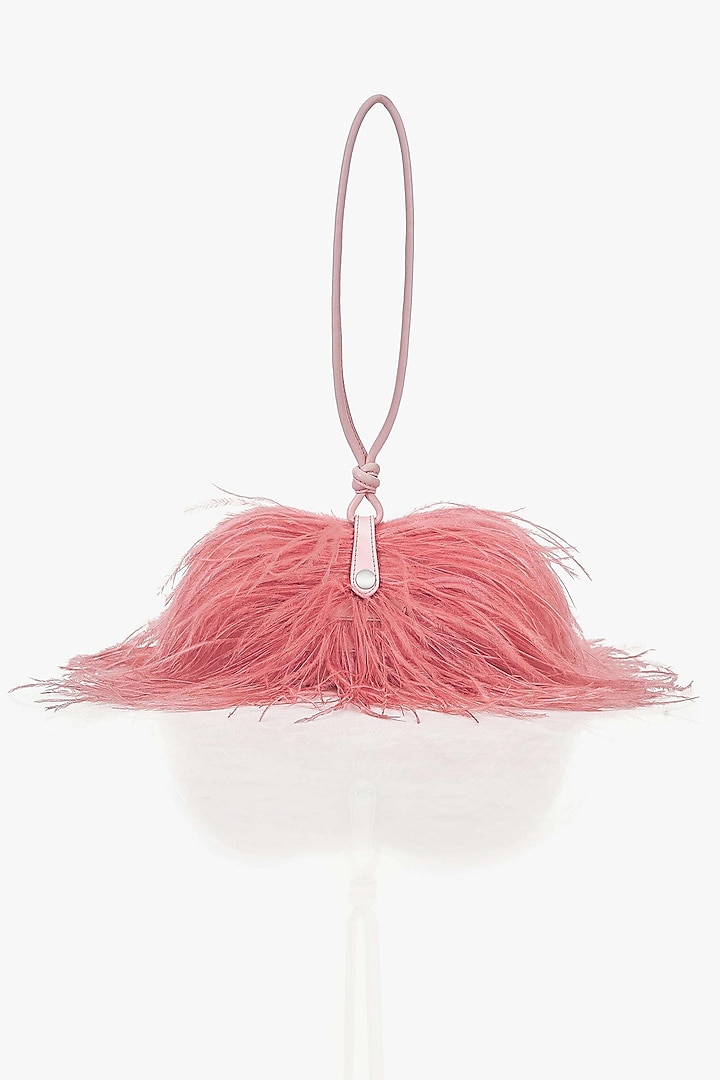 Ostrich Pink Vegan Leather Faux Feather Clutch by Outhouse at Pernia's Pop Up Shop