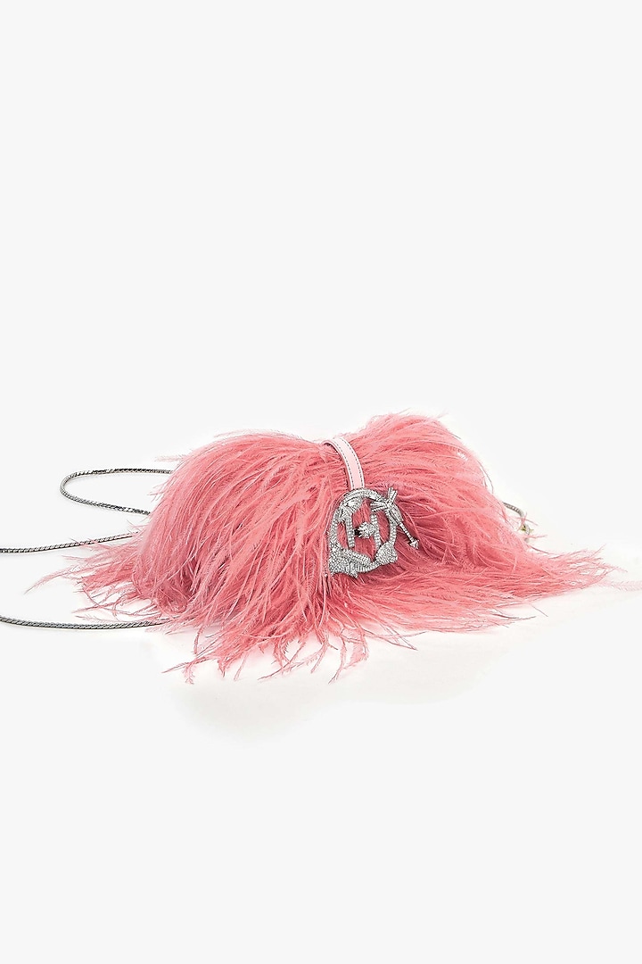 Ostrich Pink Vegan Leather Faux Feather Clutch by Outhouse at Pernia's Pop Up Shop