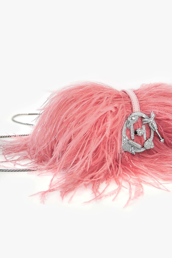 Ostrich Pink Vegan Leather Faux Feather Clutch by Outhouse at Pernia's Pop Up Shop