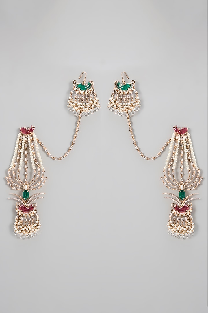 Rose Gold Plated Keshi Pearl & Crystal Dangler Earrings by Outhouse at Pernia's Pop Up Shop