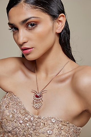 Gold Finish Le Palm Fish Pendant Pearl Necklace by Outhouse