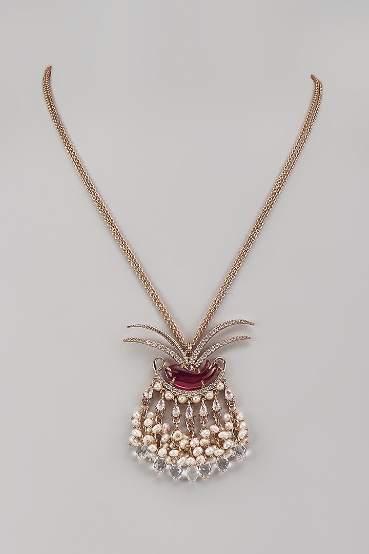 Gold Finish Le Palm Fish Pendant Pearl Necklace by Outhouse at Pernia's Pop Up Shop