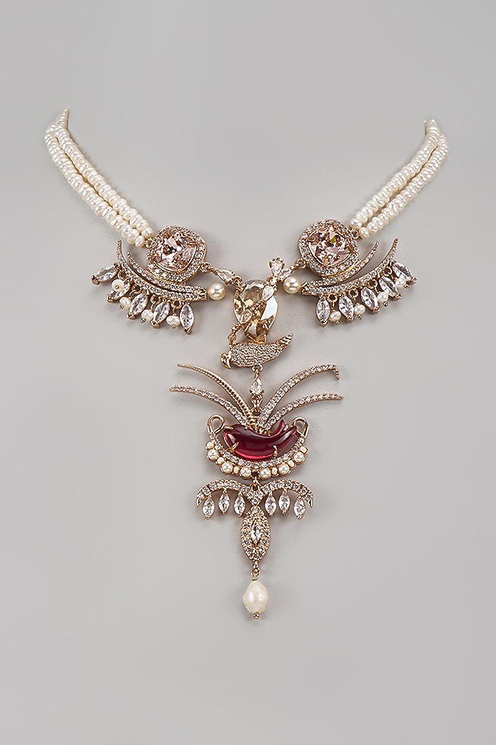 Gold Plated Le Sunset Palm Handcrafted Pearl Necklace by Outhouse at Pernia's Pop Up Shop