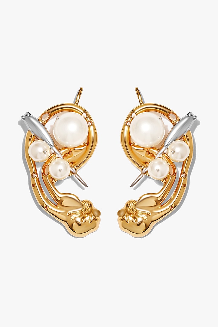 Two Tone Finish Swarovski Pearl & Cubic Zirconia Earcuffs by Outhouse at Pernia's Pop Up Shop