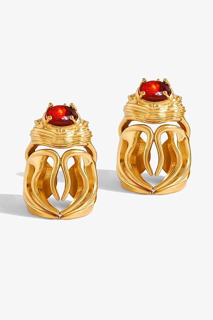 Gold Plated Crimson Glass Stone Bug Head Stud Earrings by Outhouse at Pernia's Pop Up Shop