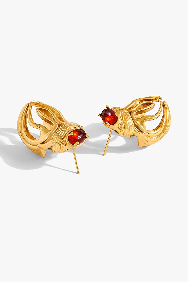 Gold Plated Crimson Glass Stone Bug Head Stud Earrings by Outhouse at Pernia's Pop Up Shop