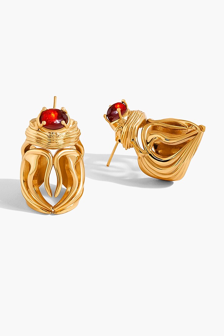 Gold Plated Crimson Glass Stone Bug Head Stud Earrings by Outhouse at Pernia's Pop Up Shop