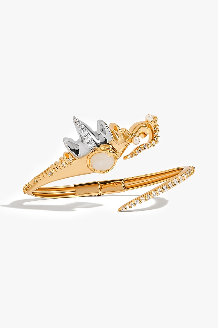 Two Tone Finish Swarovski Pearl & Cubic Zirconia Spiral Handcuff by Outhouse at Pernia's Pop Up Shop