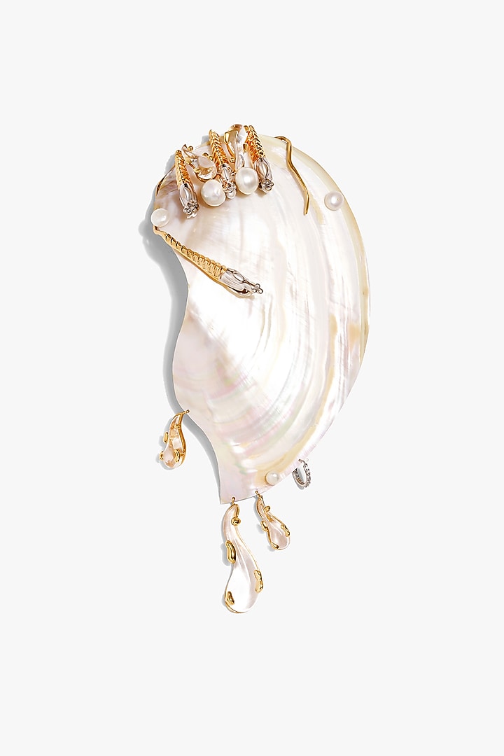 Gold Plated Mother Of Pearl Brooch by Outhouse at Pernia's Pop Up Shop