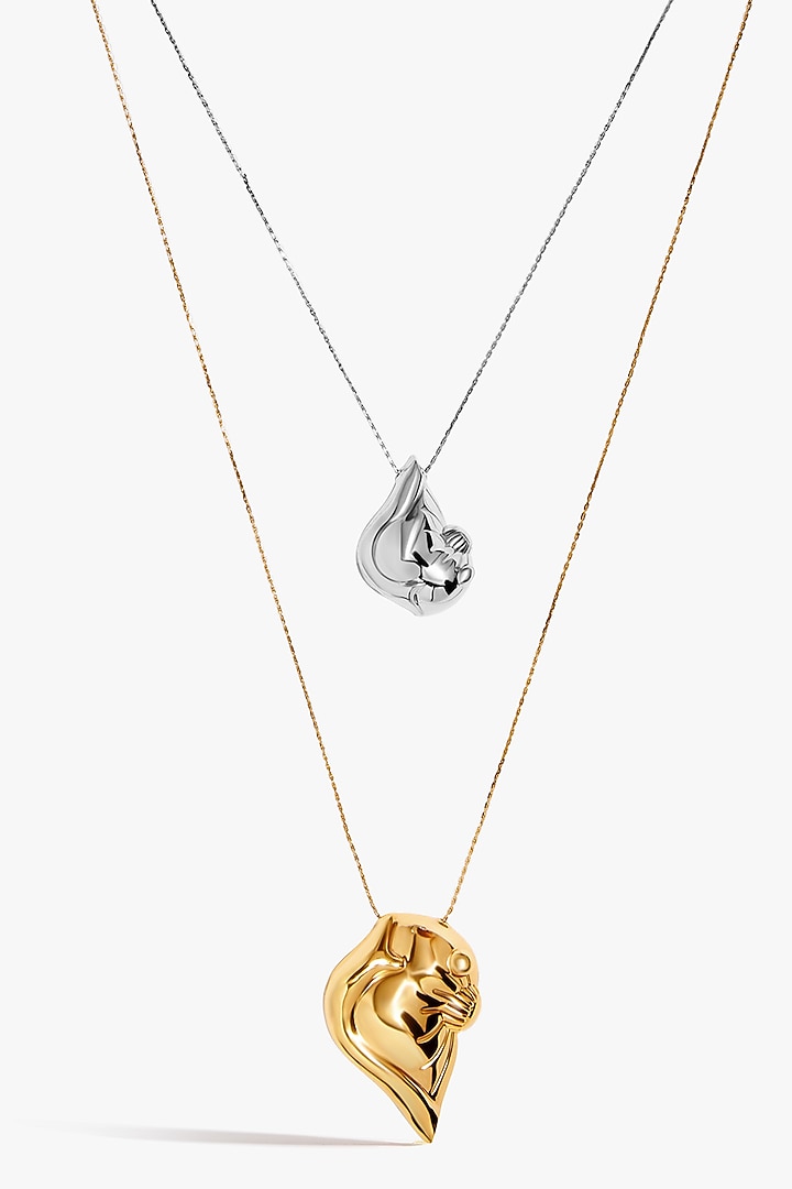 Two Tone Finish Twin Pendant Necklace by Outhouse at Pernia's Pop Up Shop